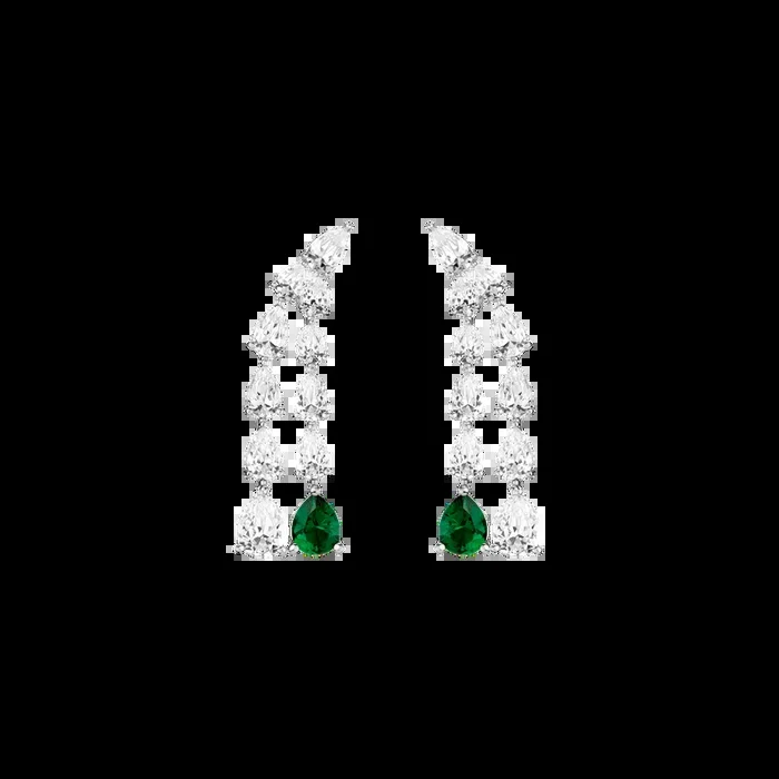 Lab Grown White Sapphire Waterfall Earrings with Emerald