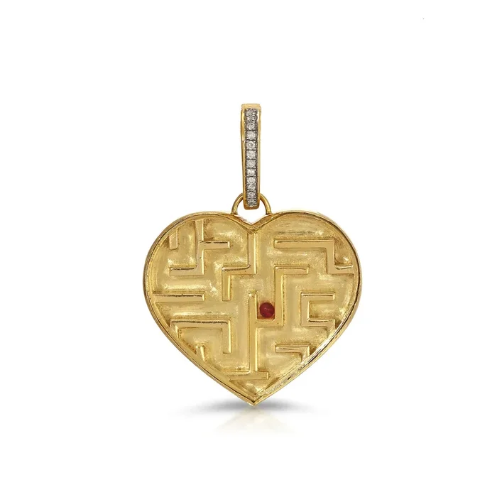Labyrinth Heart Charm with Diamond Bale