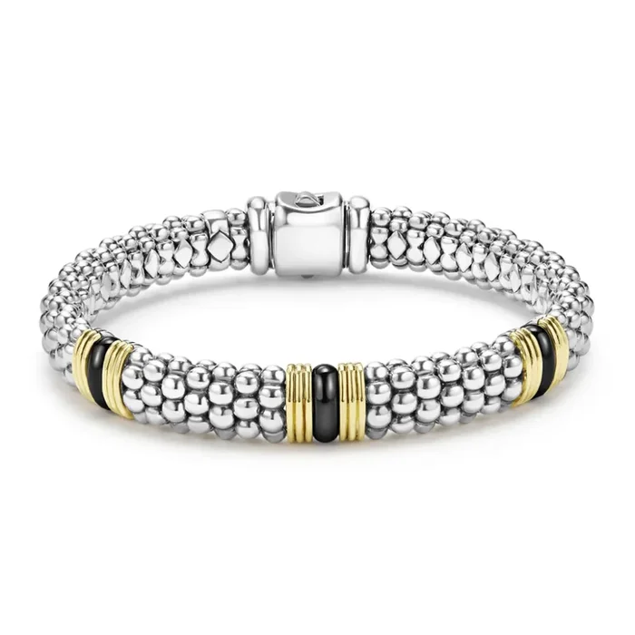 Lagos Black Caviar Two-Tone Black Ceramic Station Bracelet, 9mm