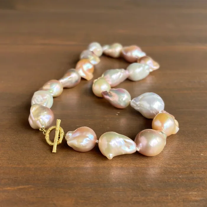 Large Baroque Pearl Necklace with Bamboo Clasp