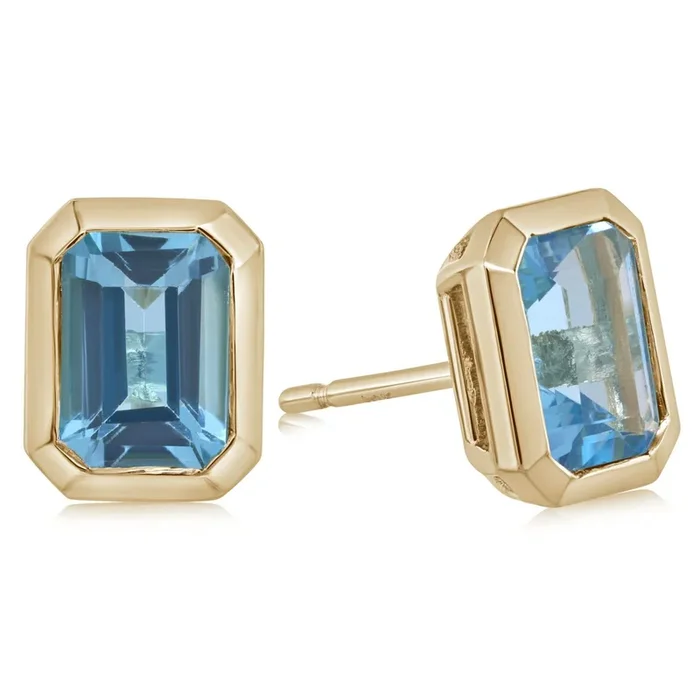 Large Bezel Set Blue Topaz Stud Earrings
