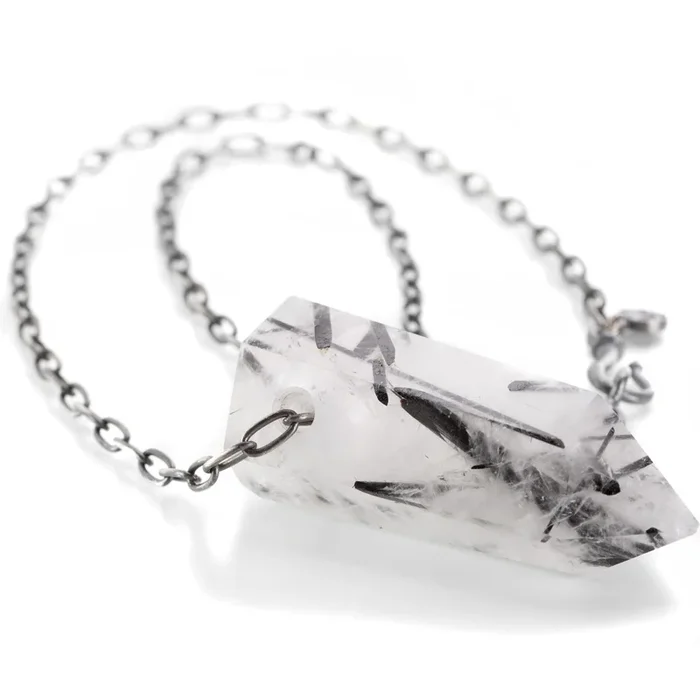 Large Black Tourmalinated Crystal Necklace