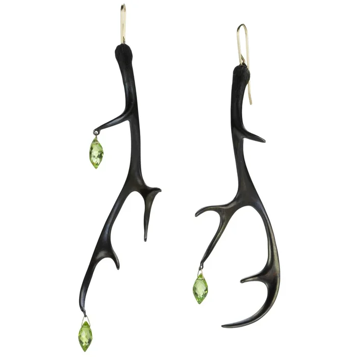 Large Bronze Antler Earrings with Peridot
