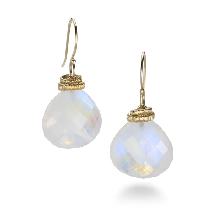 Large Faceted Rainbow Moonstone Earrings