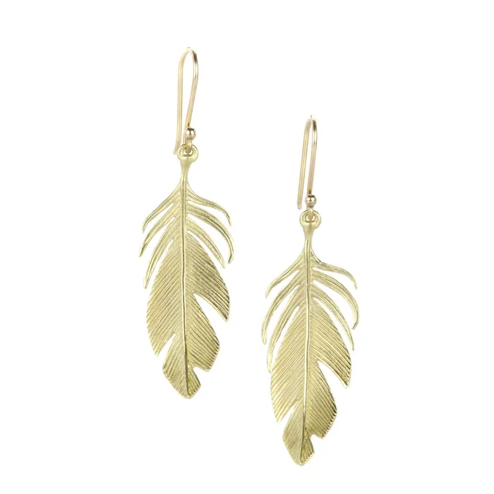 Large Feather Drop Earrings in 14k