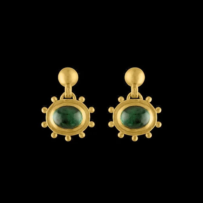 Large Green Tourmaline Granulated Bell Earrings