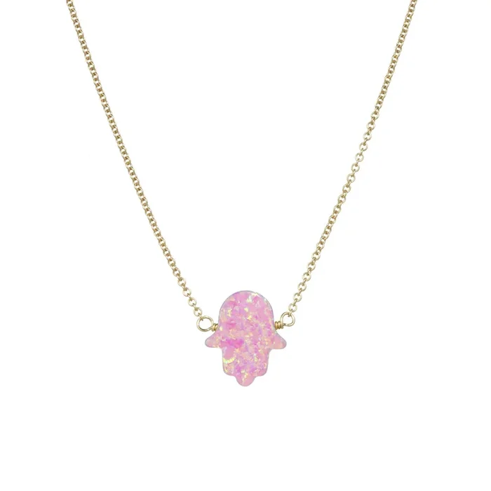LARGE HAMSA | Opal Charm on a Gold Filled Chain Necklace