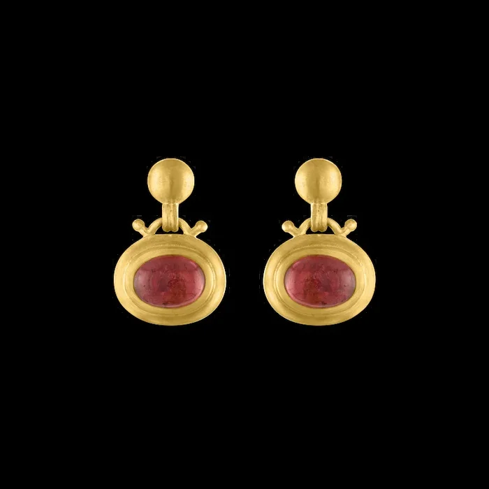 Large Pink Tourmaline Bell Earrings