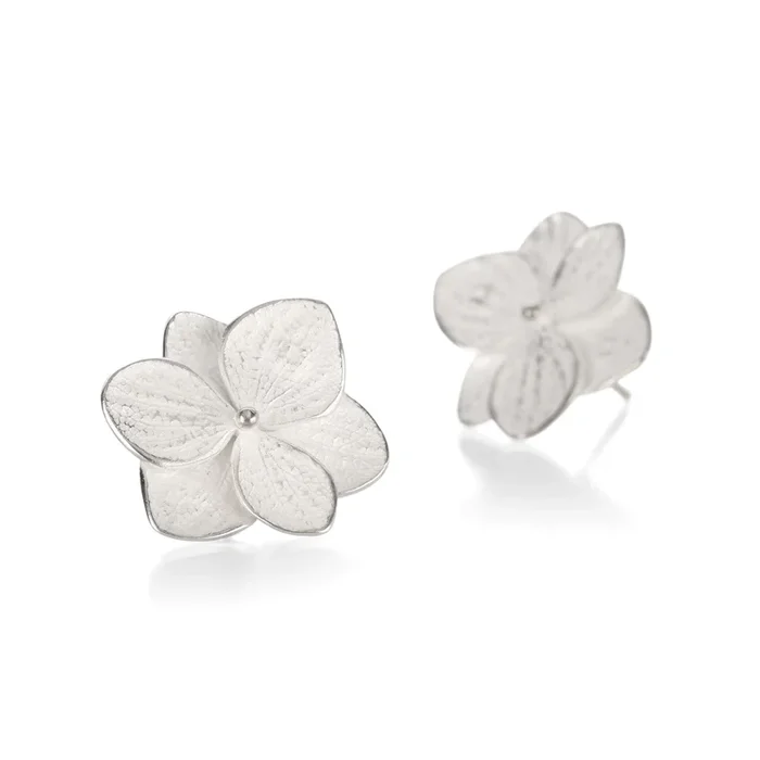 Large Silver Twin Hydrangea Studs