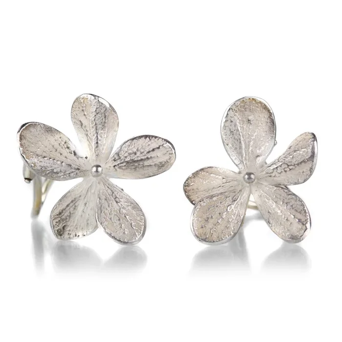 Large Sterling Silver Hydrangea Post & Clip Studs