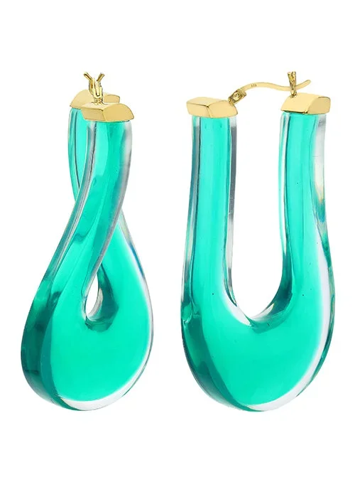 Large Twisted Horseshoe Lucite Hoops in Teal
