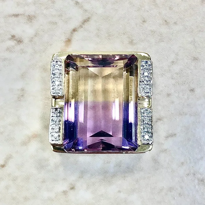 Large Vintage 14 Karat Yellow Gold 20 Carats Emerald Cut Ametrine Pendant
