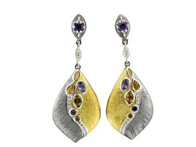 Le Vian Grand Sample Sale Earrings featuring Grape Amethyst, Cinnamon Citrine Vanilla Diamonds set in Sterling Silver