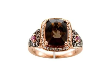 Le Vian Ring featuring Chocolate Quartz, Bubble Gum Pink Sapphire Chocolate Diamonds, Vanilla Diamonds set in 14K Rose Gold