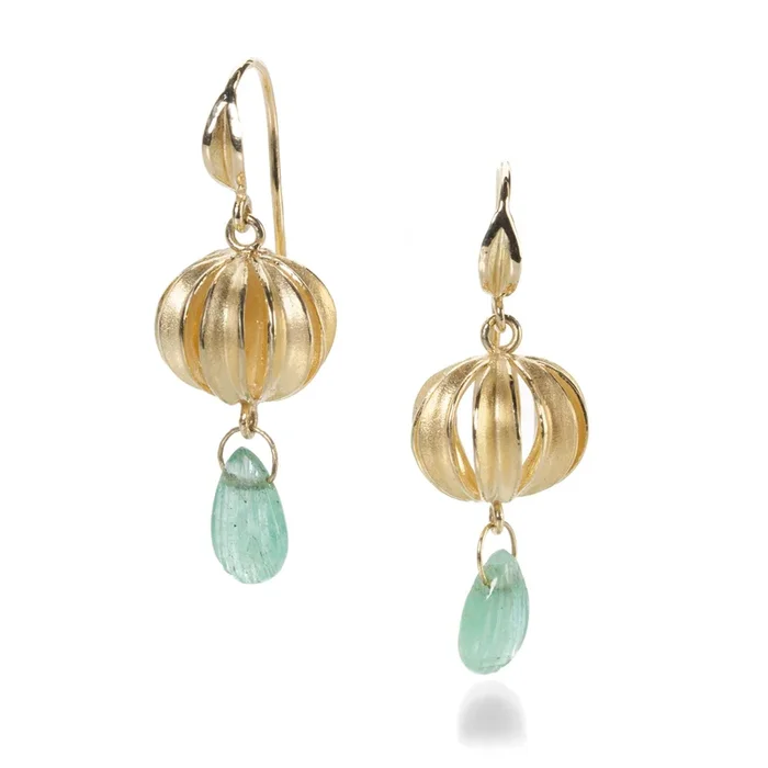 Leaf Ball Drop Earrings with Emerald Drops