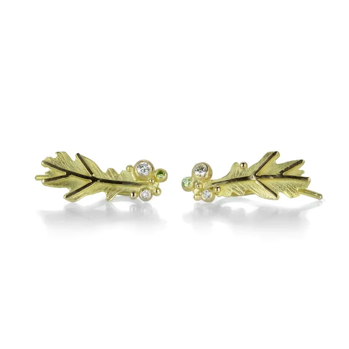 Leaf Ear Climbers with Diamonds