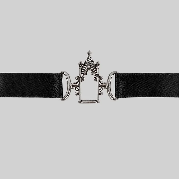 LENORE. Gothic Arch Window Satin Choker – Silver
