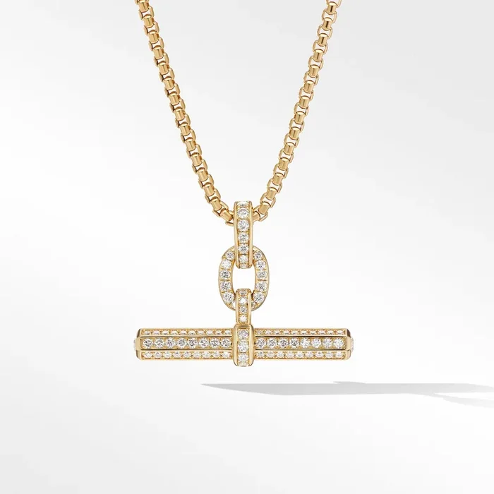 Lexington E/W Barrel Pendant in 18K Yellow Gold with Full Pave Diamonds