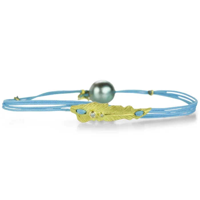 Light Blue Cord Feather Bracelet