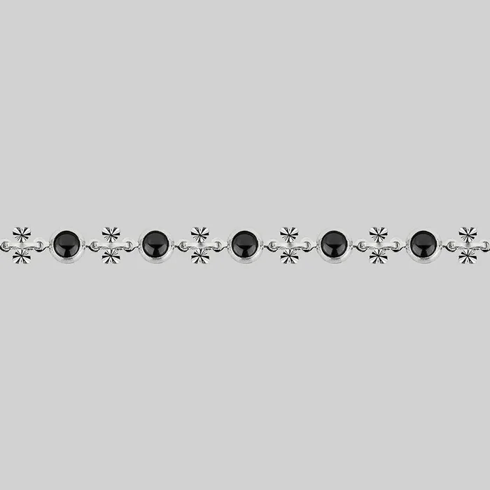 LISBET. Cross & Black Glass Choker – Silver
