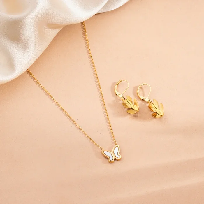 Little Butterfly Necklace & Golden Tulip Earrings Combo Set