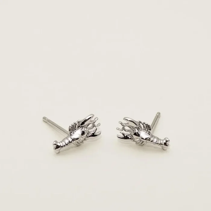 Lobster Stud Earrings in Sterling Silver with Diamonds (.01ct tw)