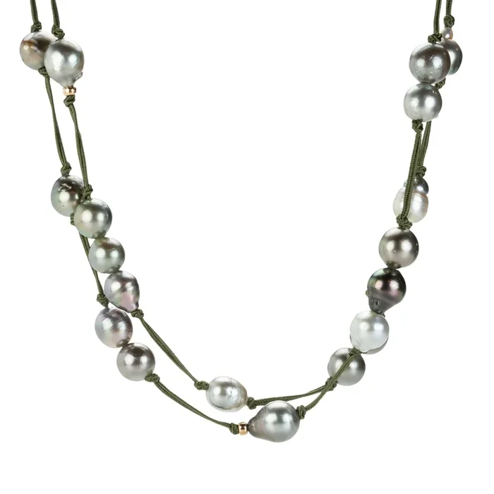 Long Tahitian Pearl Olive Cord Necklace