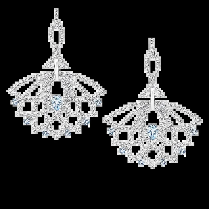 Lotus Bloom Aquamarine and Diamond Drop Earrings | In 18K White Gold