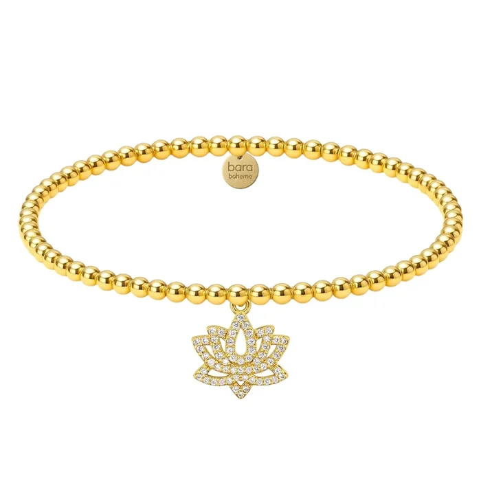 Lotus Flower Charm | Gold Filled Beaded Bracelet