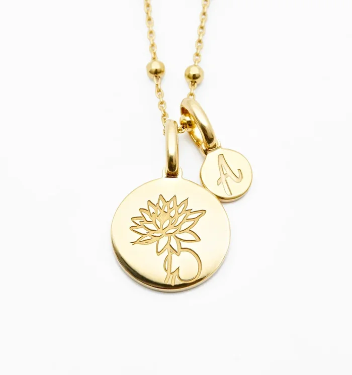 Lotus Necklace With Initial – July Flower