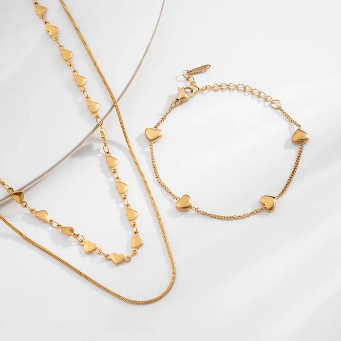 Love Embrace Two Layered Necklace & Lunar Heart Bracelet Combo Set