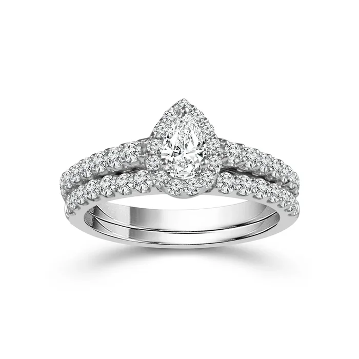 Love Story® Haloed Devotion Pear Diamond Bridal Set