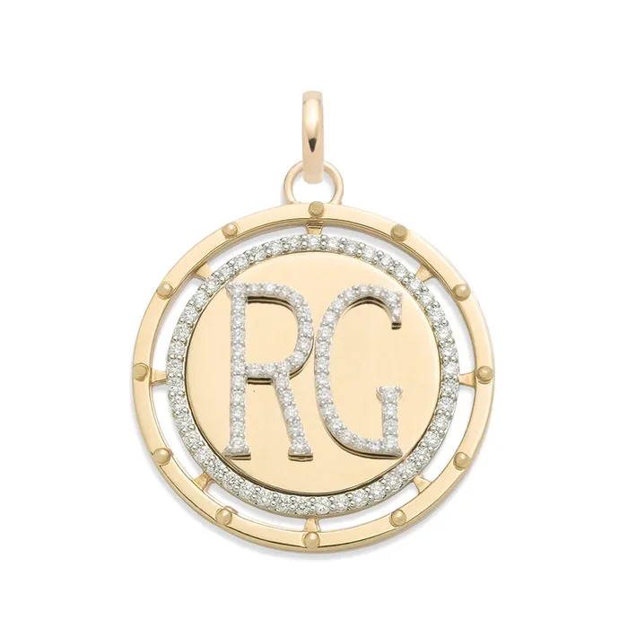 Lovestruck Pierced Custom Round Medallion : in Yellow Gold with Diamonds and an Annex Link