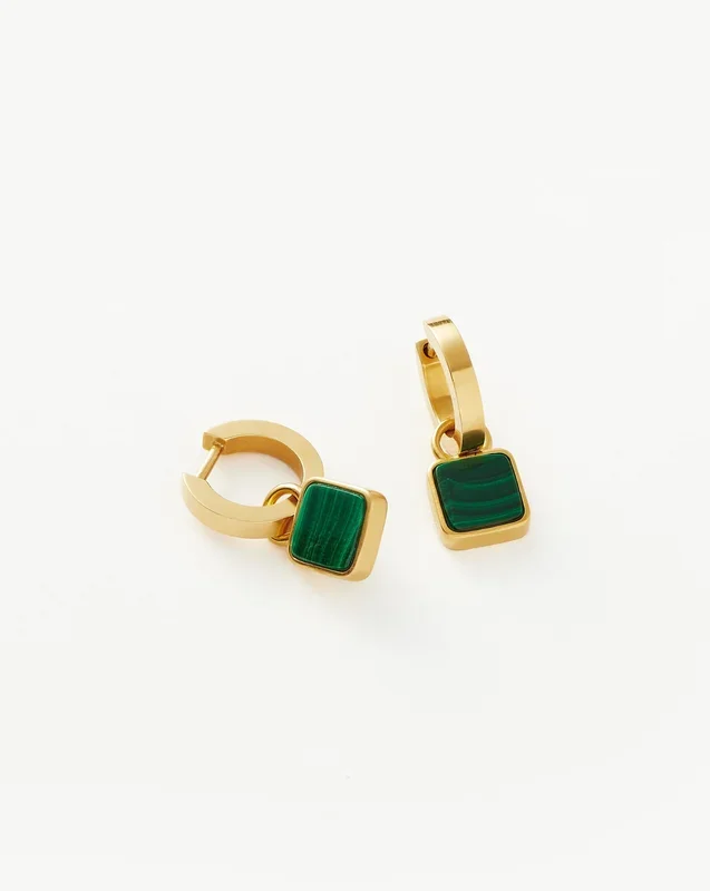 Lucy Williams Square Malachite Charm Hoop Earrings | 18ct Gold Vermeil/Malachite