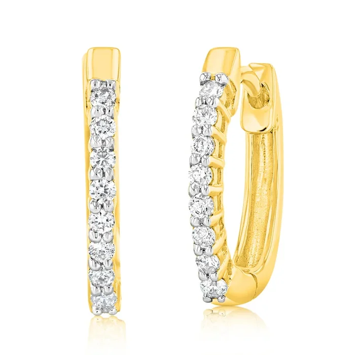 Luminesce Lab Grown 1/6 Carat Diamond Claw Hoop Earrings in 9ct Yellow Gold