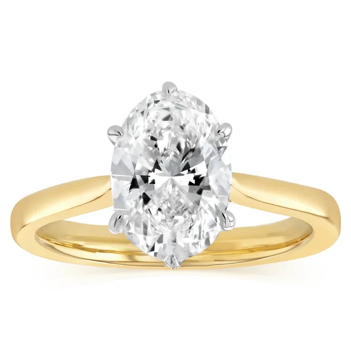 Luminesce Lab Grown 3 Carats Diamond Oval Solitaire Ring in 9ct Yellow Gold