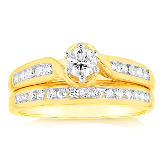 Luminesce Lab Grown 9ct Yellow Gold 1/2 Carat Diamond Bridal Ring Set