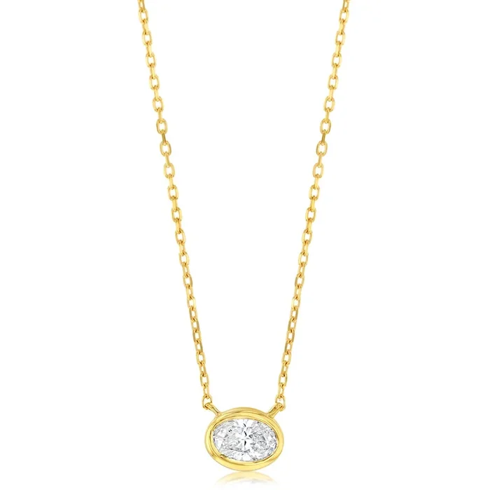 Luminesce Lab Grown 9ct Yellow Gold 1/5 Carat Diamond Oval Shaped Bezel Pendant