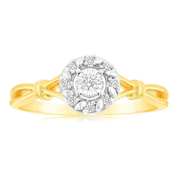 Luminesce Lab Grown 9ct Yellow Gold 9 Diamonds Ring