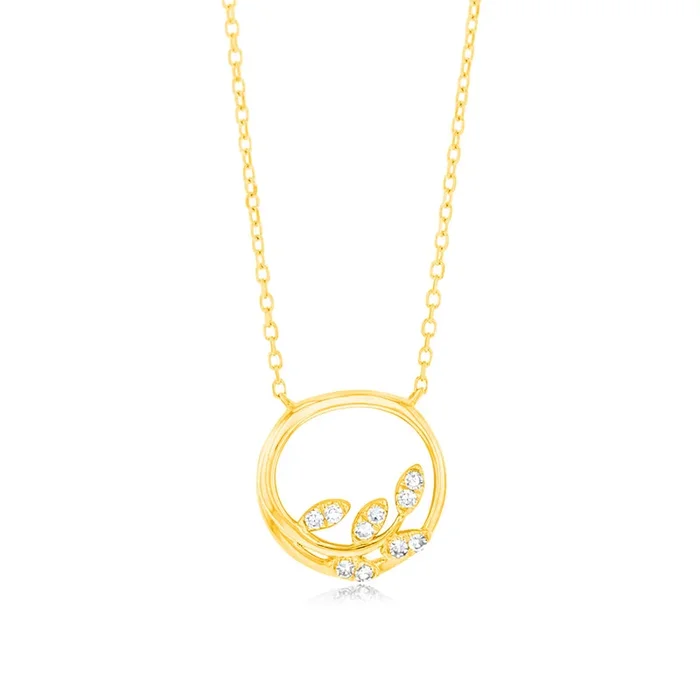 Luminesce Lab Grown 9ct Yellow Gold Tree in Circle with 10 Diamonds + 45cm Chain