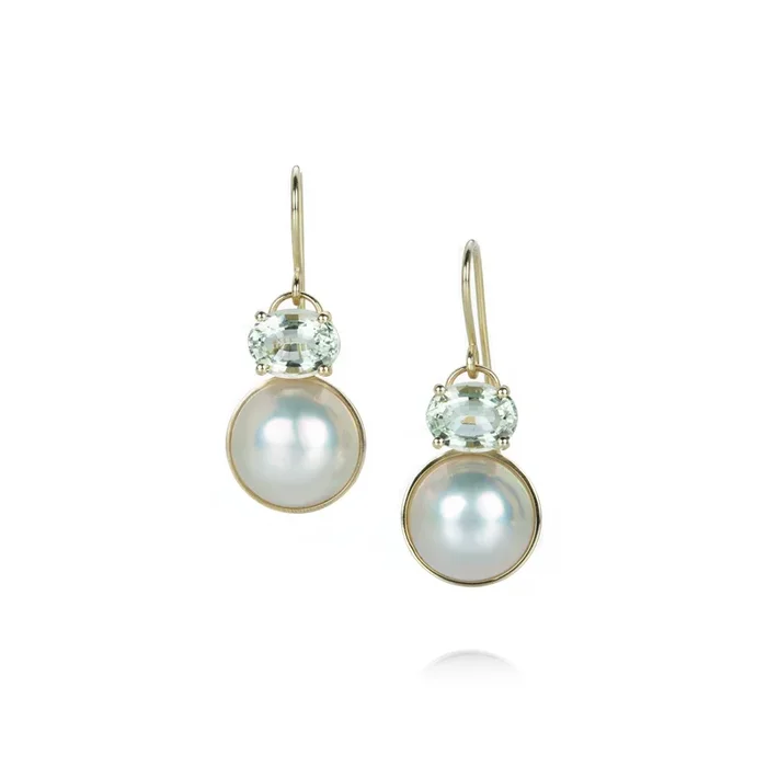 Mabe Pearl and Green Beryl Drop Earrings