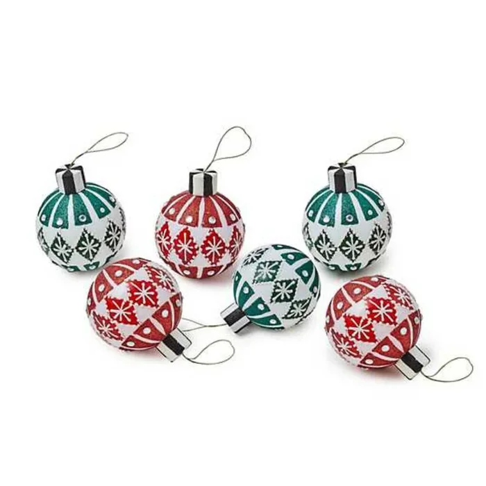 MacKenzie-Childs Cozy Christmas Snowflake Glass Ball Ornaments – Set of 6