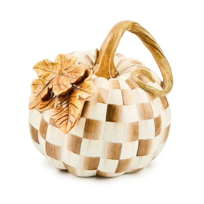 MacKenzie-Childs Mocha Check Twisted Stem Pumpkin