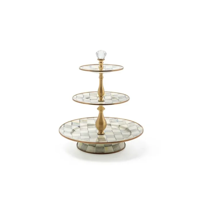MacKenzie-Childs Sterling Check Enamel Three Tier Sweet Stand