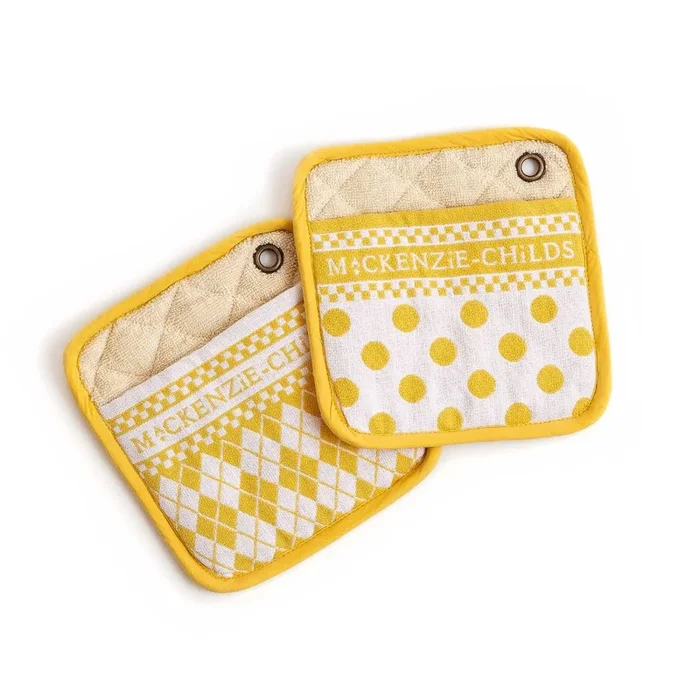 MacKenzie-Childs Yellow Argyle Potholders – Set of 2