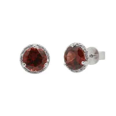 Madison L Garnet Earrings in 14kt White Gold with Diamonds (1/20ct tw)