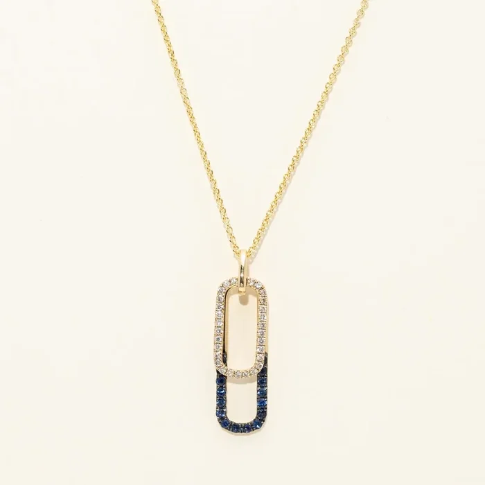 Madison L Sapphire Paperclip Necklace in 14kt Yellow Gold with Diamonds (1/10ct tw)