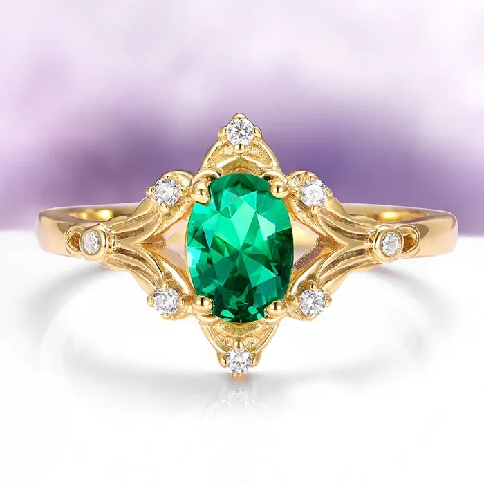 Maeve Emerald Fairy Engagement Ring in 14K Solid Yellow Gold