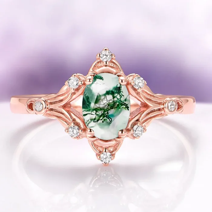 Maeve Green Moss Agate Ring in 14K Rose Gold Vermeil