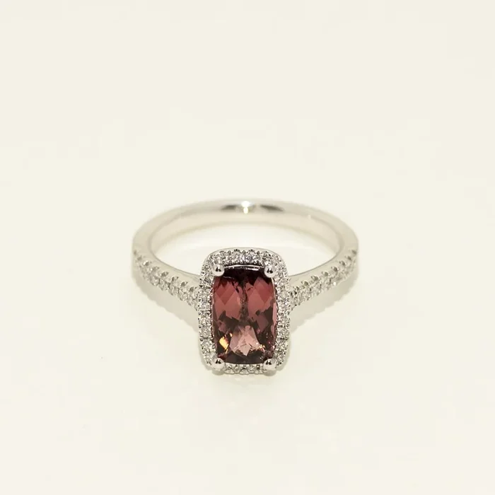 Maine Bicolor Tourmaline Ring in 14kt White Gold with Diamonds ( 1/4ct tw )